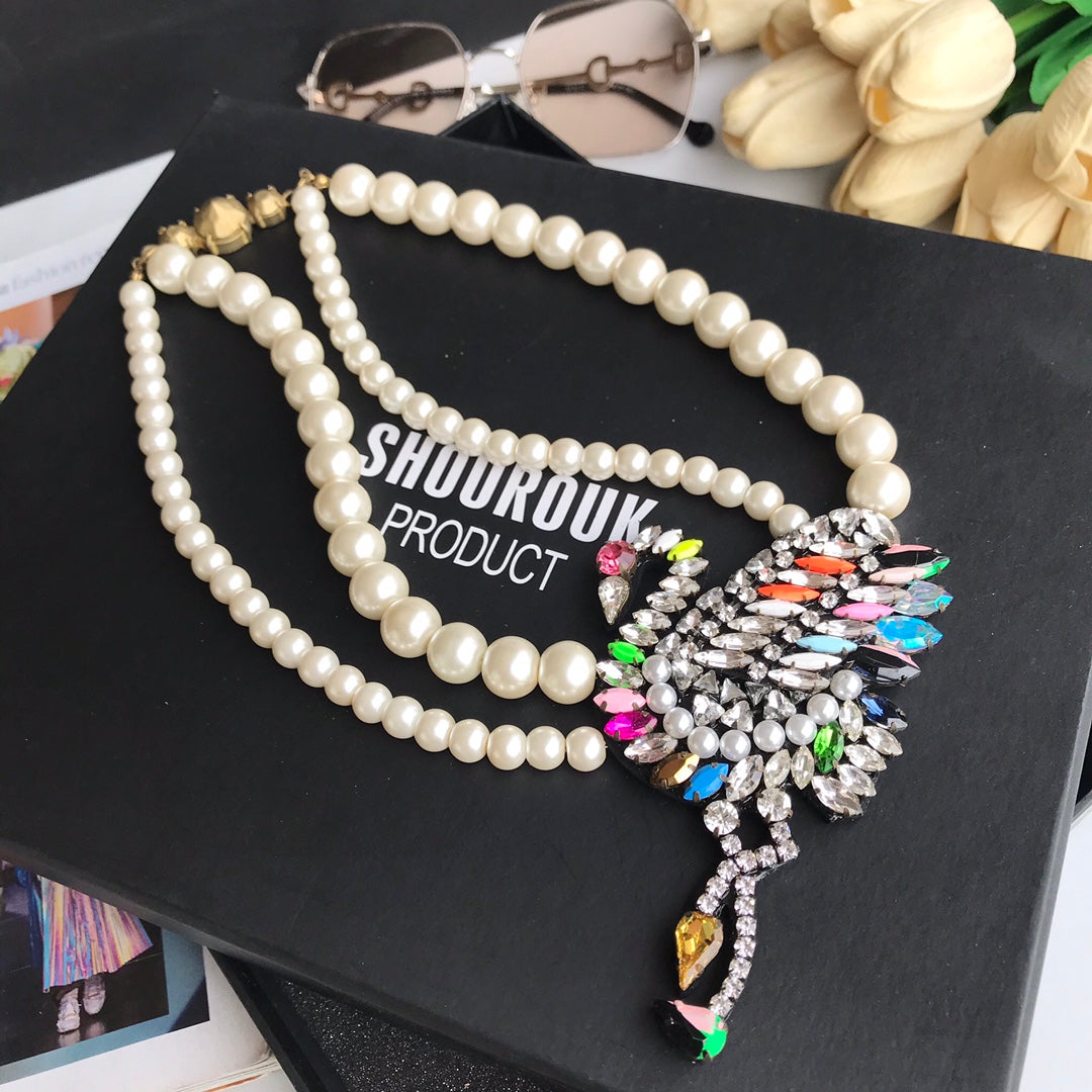 Shourouk Red crowned Crane Pearl Necklace XLA219