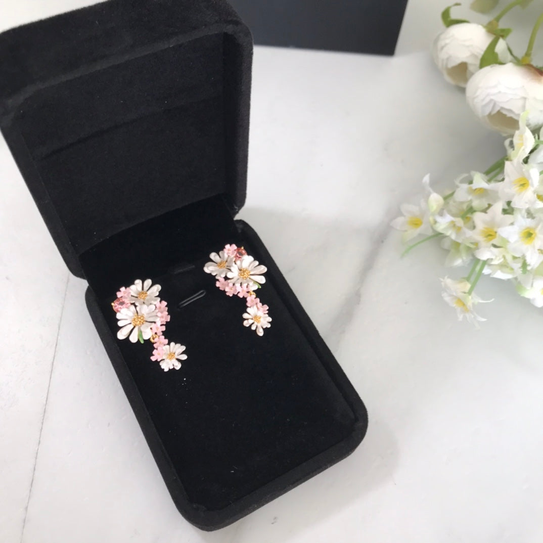 les flowers peach blossom pink white color earrings eha232
