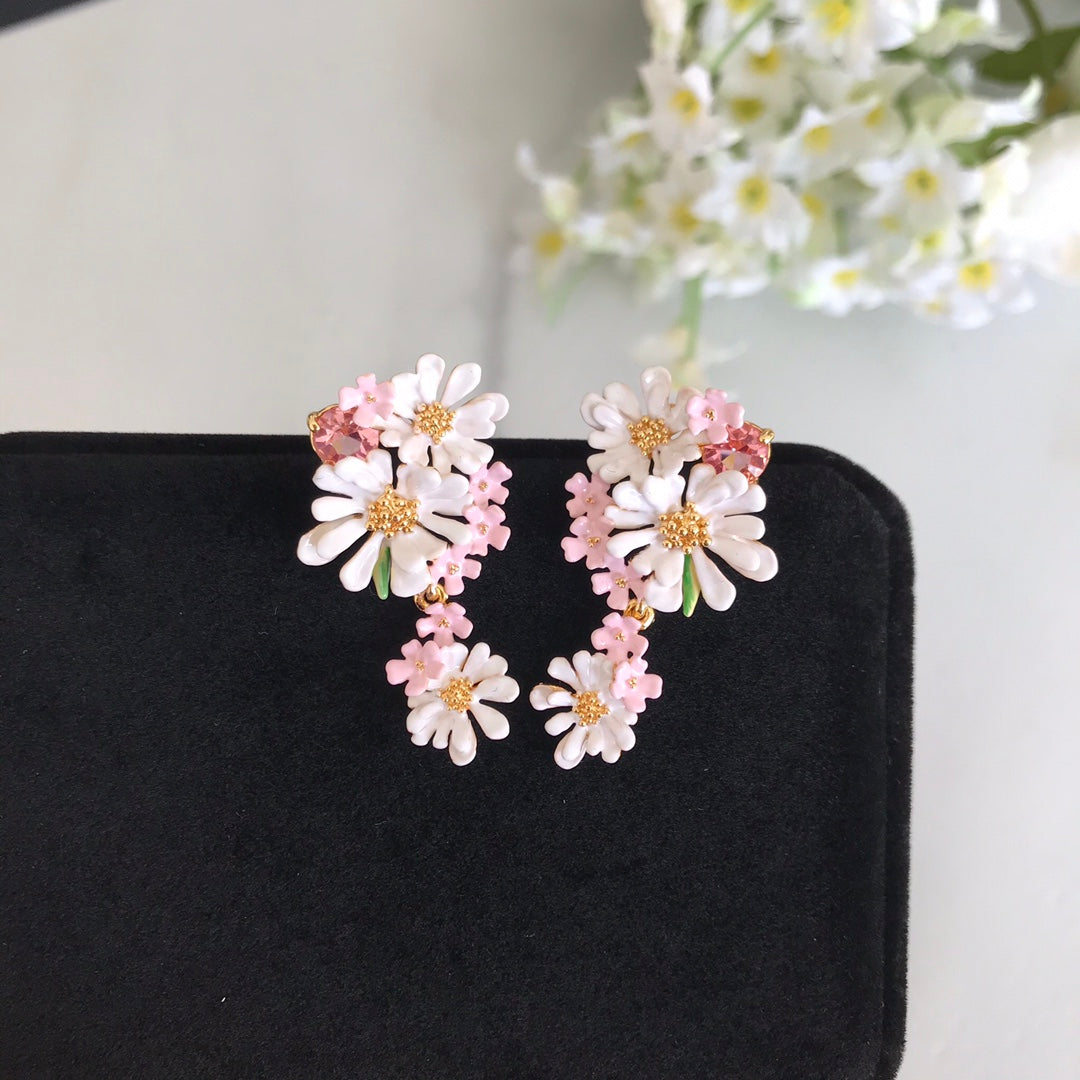 les flowers peach blossom pink white color earrings eha232