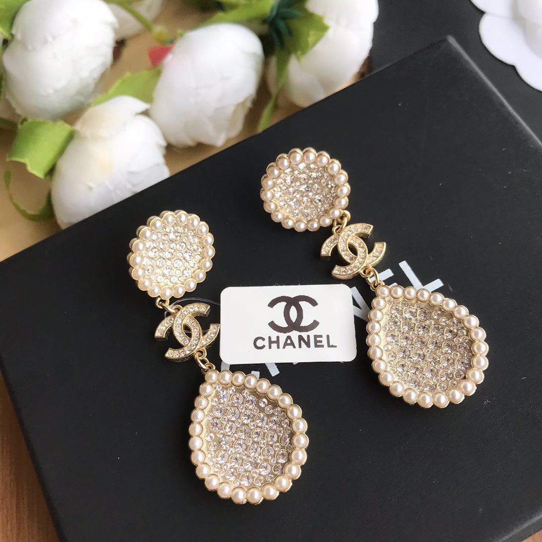 Double C tassel pearl long earrings EHA265