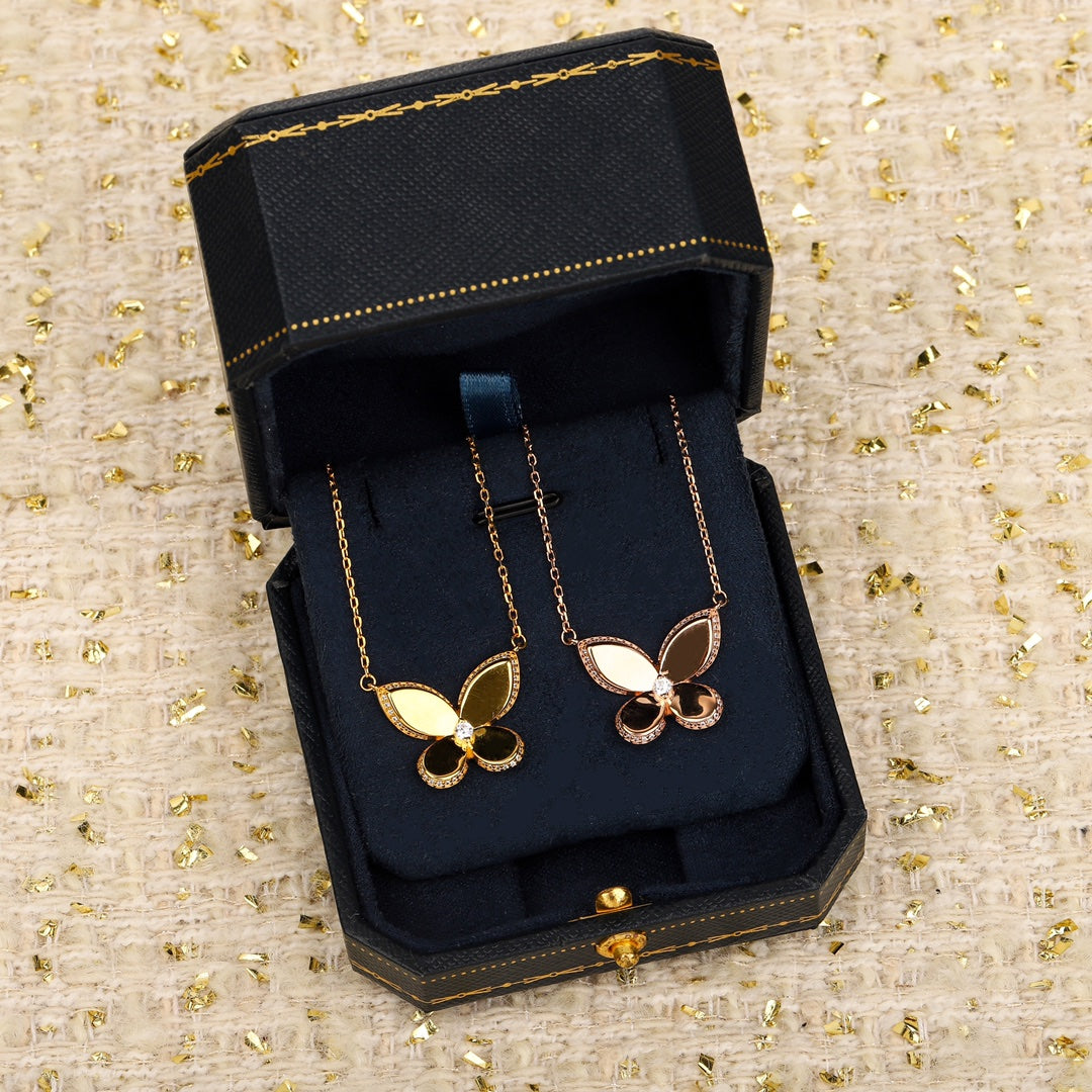 Golden Butterfly Diamond Pendant Necklace XLA229