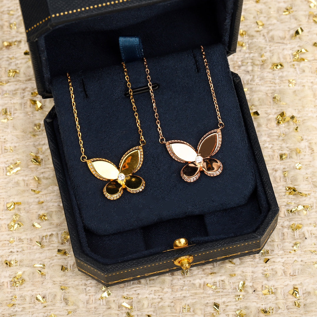 Golden Butterfly Diamond Pendant Necklace XLA229