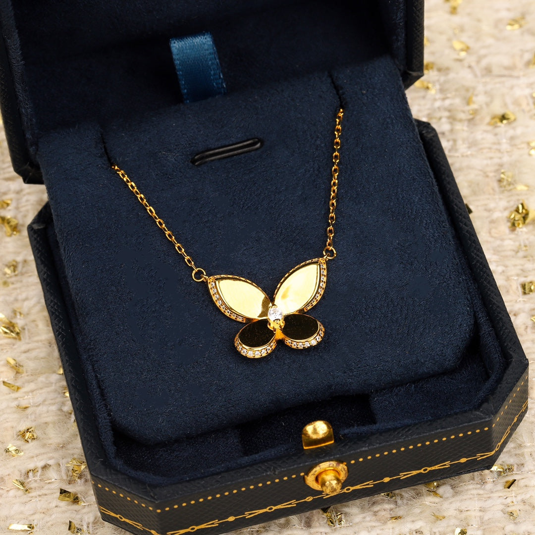 Golden Butterfly Diamond Pendant Necklace XLA229