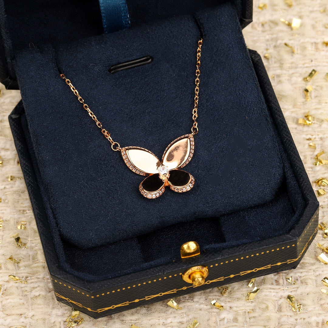 Golden Butterfly Diamond Pendant Necklace XLA229