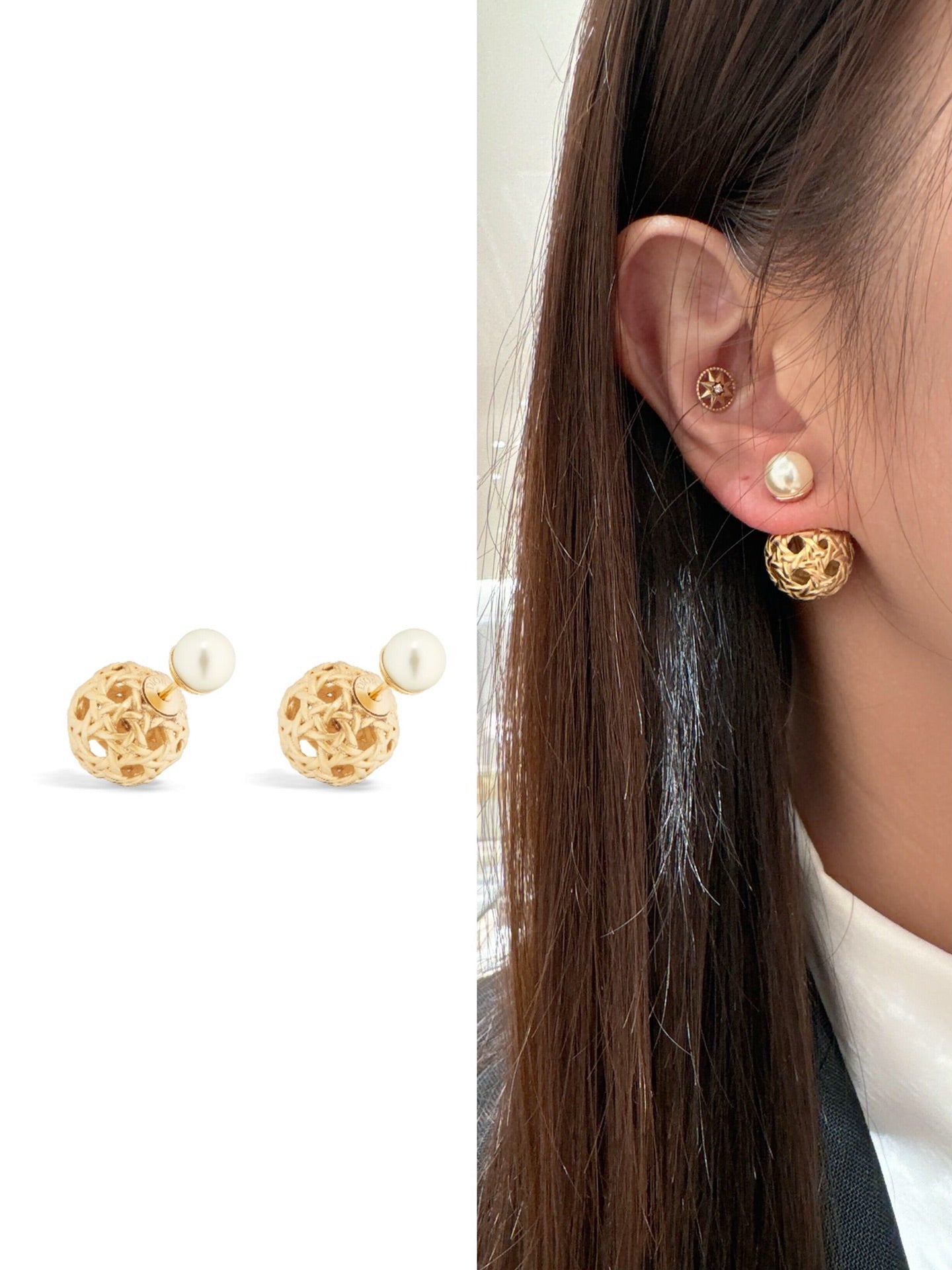 large and small pearl hollow earrings eha212