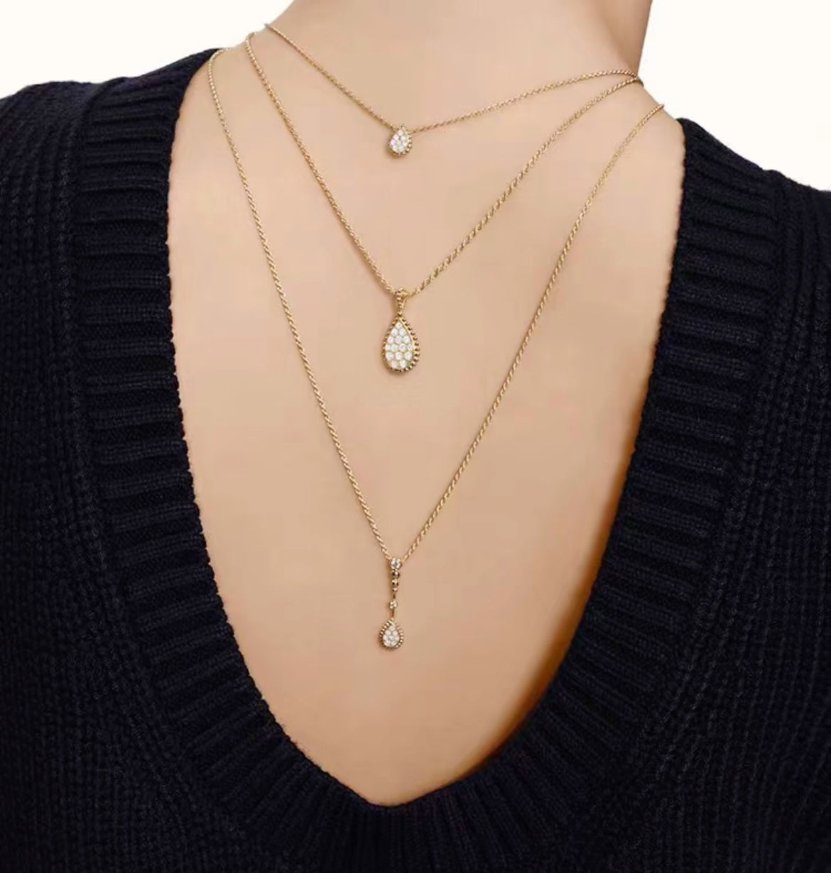 Water drop full diamond Fried Dough Twists kink gold necklace XLA166