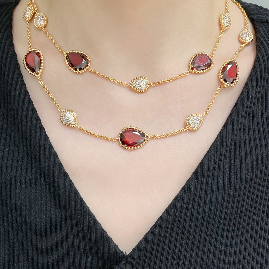 Rose garnet diamond 16 water drop sweater necklace XLA170