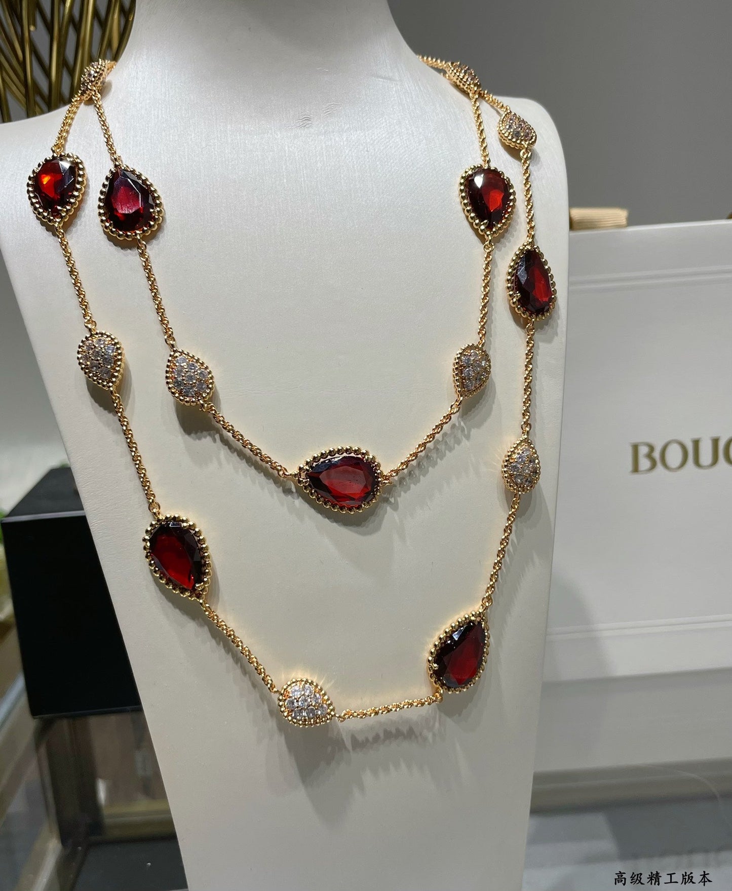 Rose garnet diamond 16 water drop sweater necklace XLA170