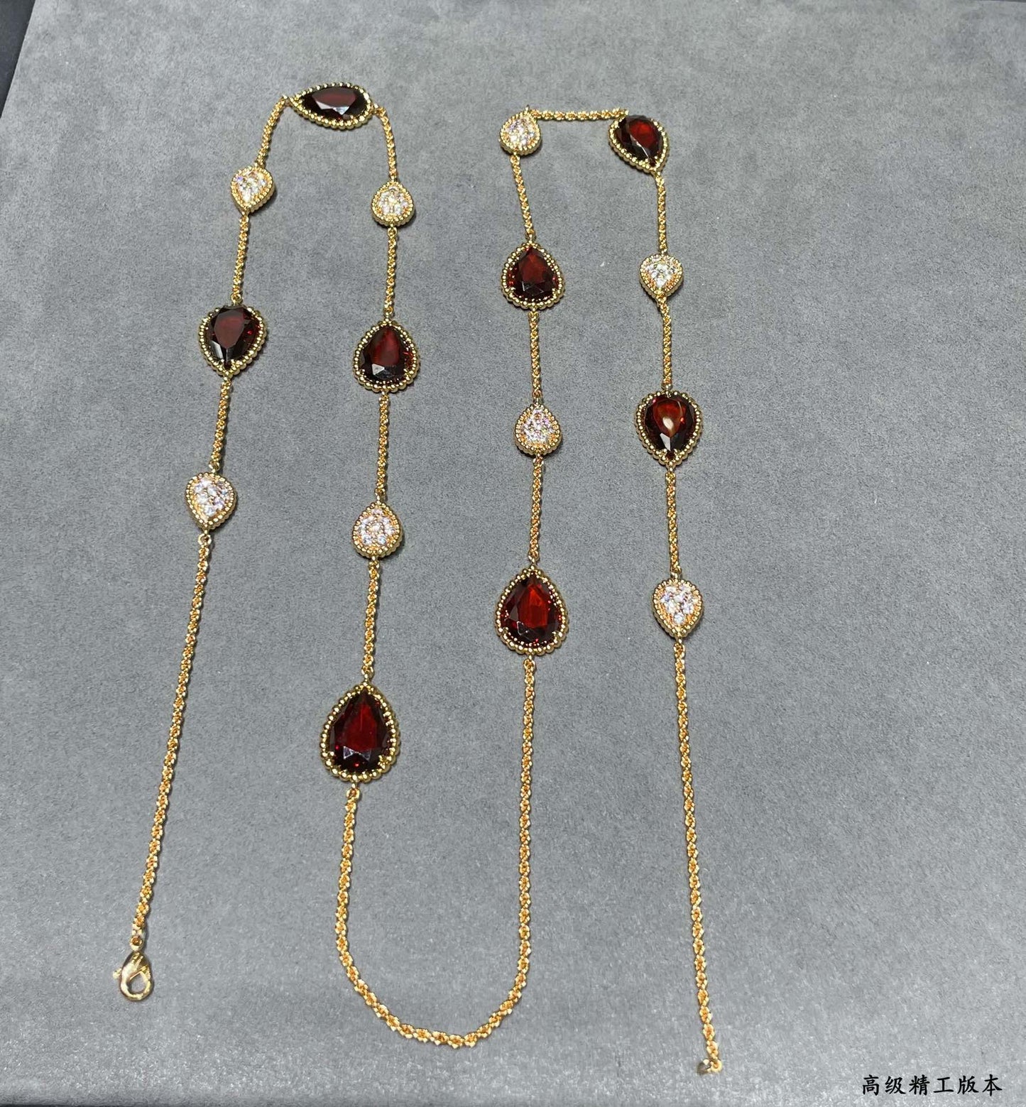 Rose garnet diamond 16 water drop sweater necklace XLA170