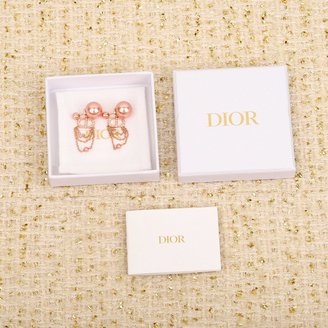 cd three layer tassel double bead rose gold earrings eha327