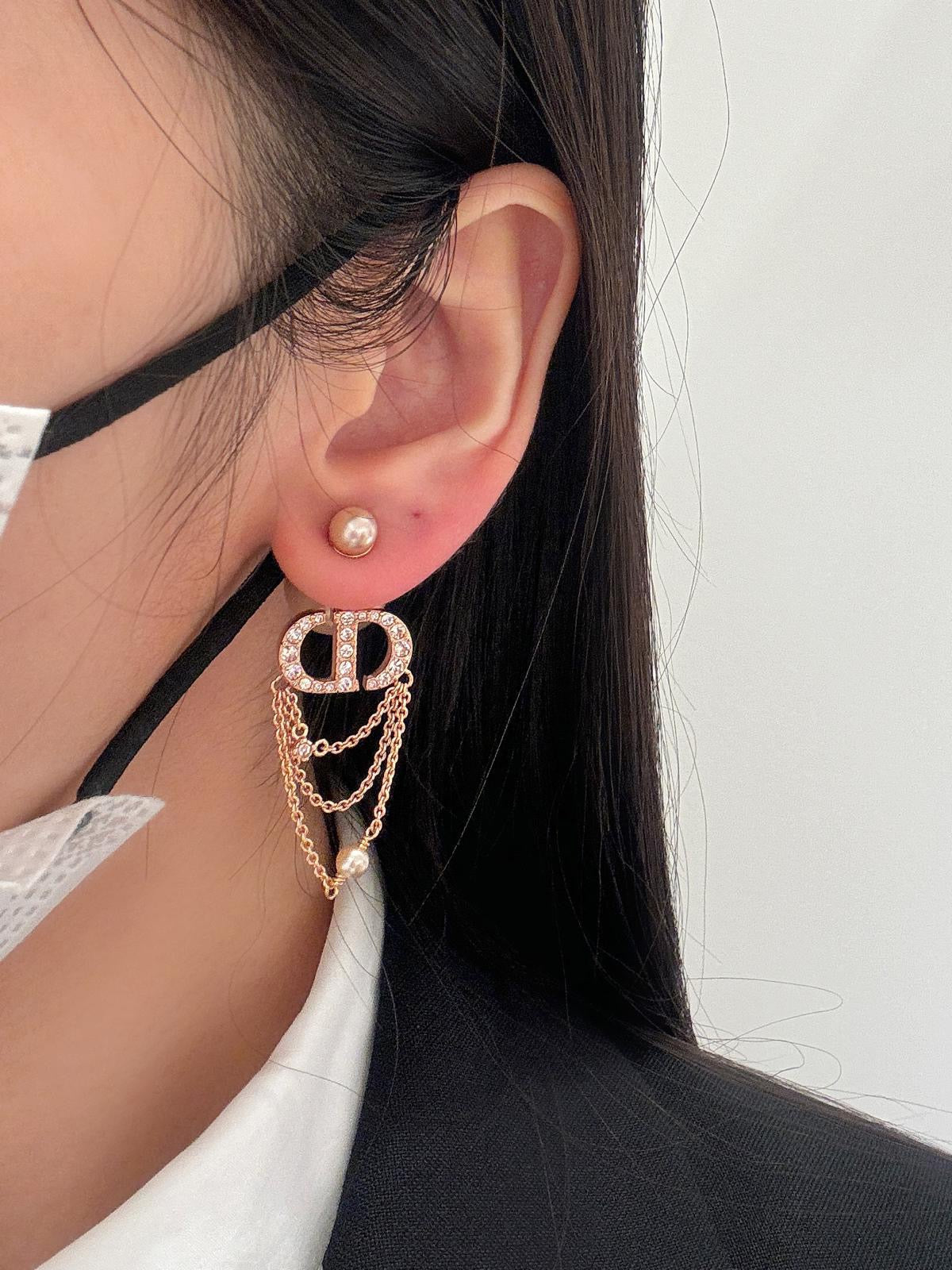 cd three layer tassel double bead rose gold earrings eha327