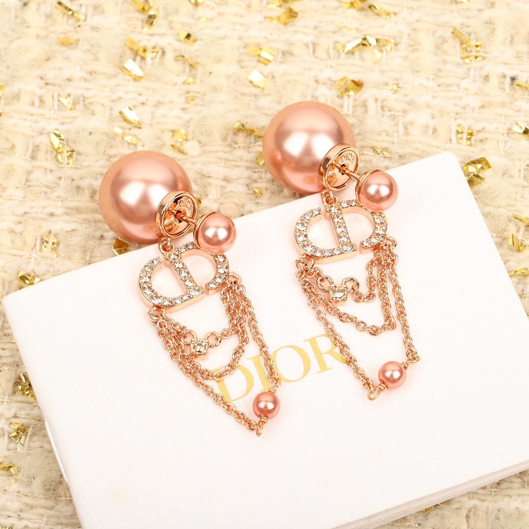 cd three layer tassel double bead rose gold earrings eha327