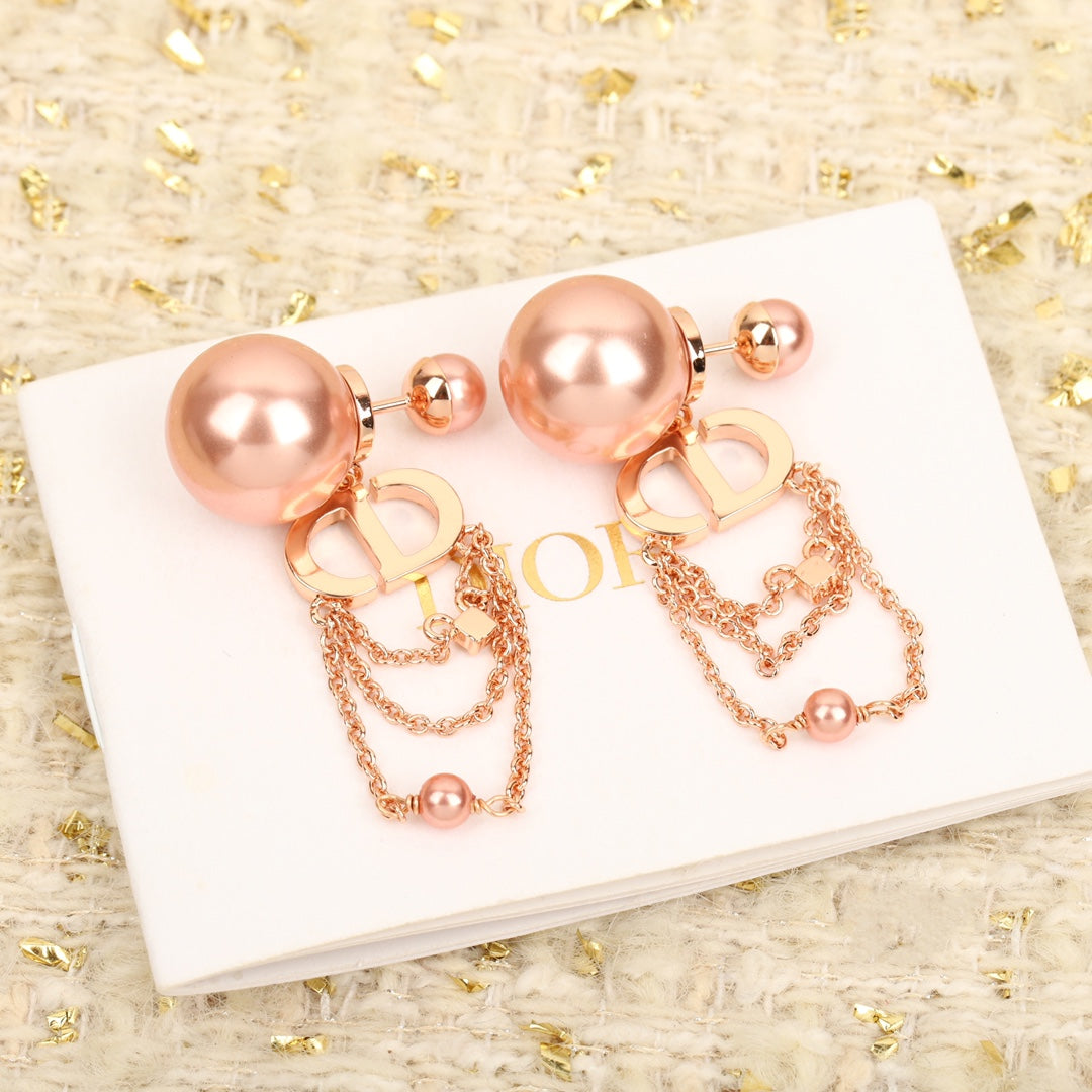 cd three layer tassel double bead rose gold earrings eha327