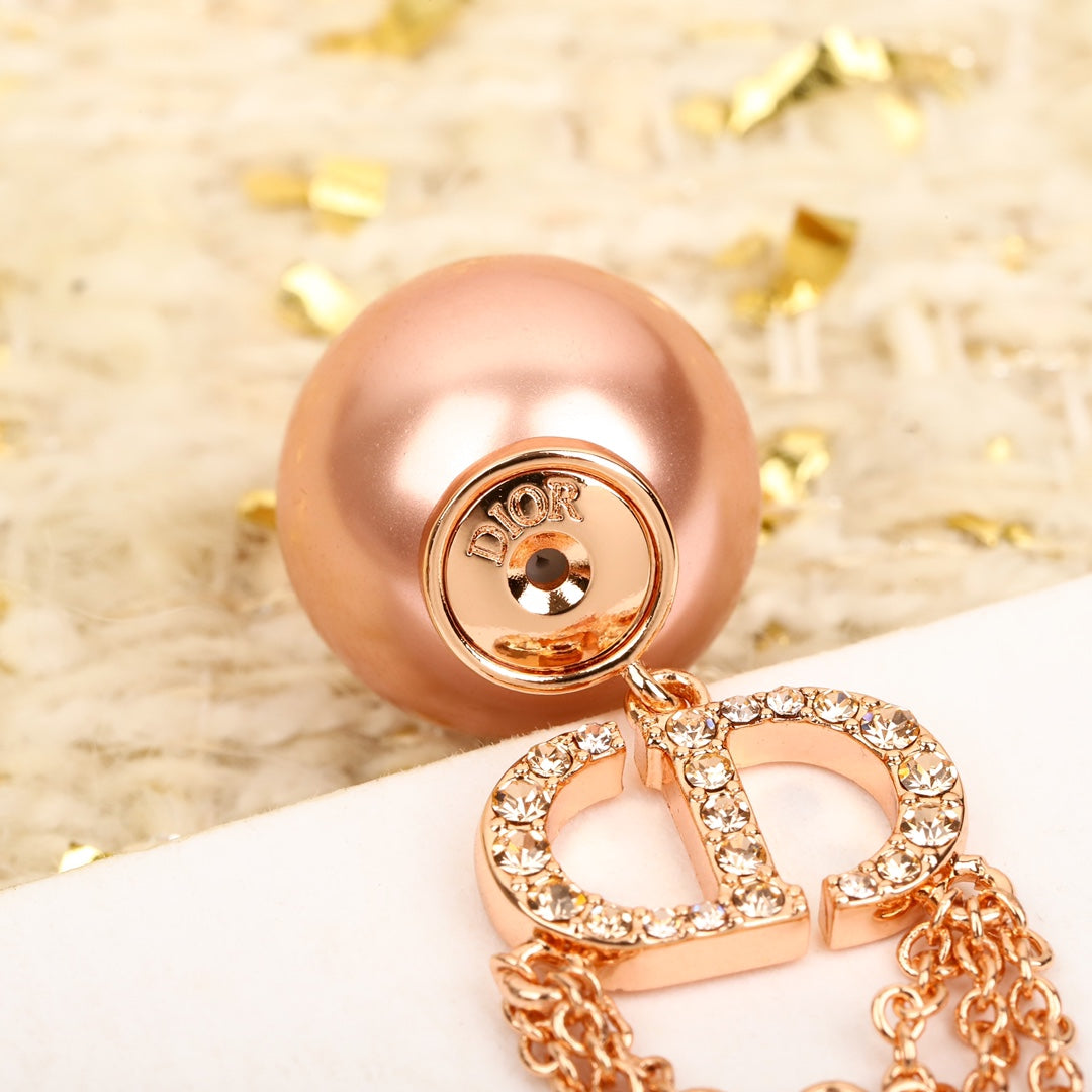 cd three layer tassel double bead rose gold earrings eha327