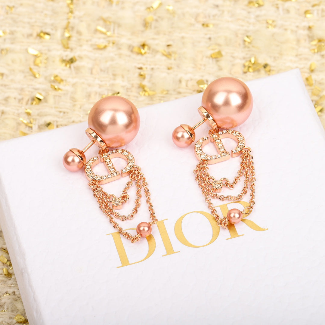 cd three layer tassel double bead rose gold earrings eha327