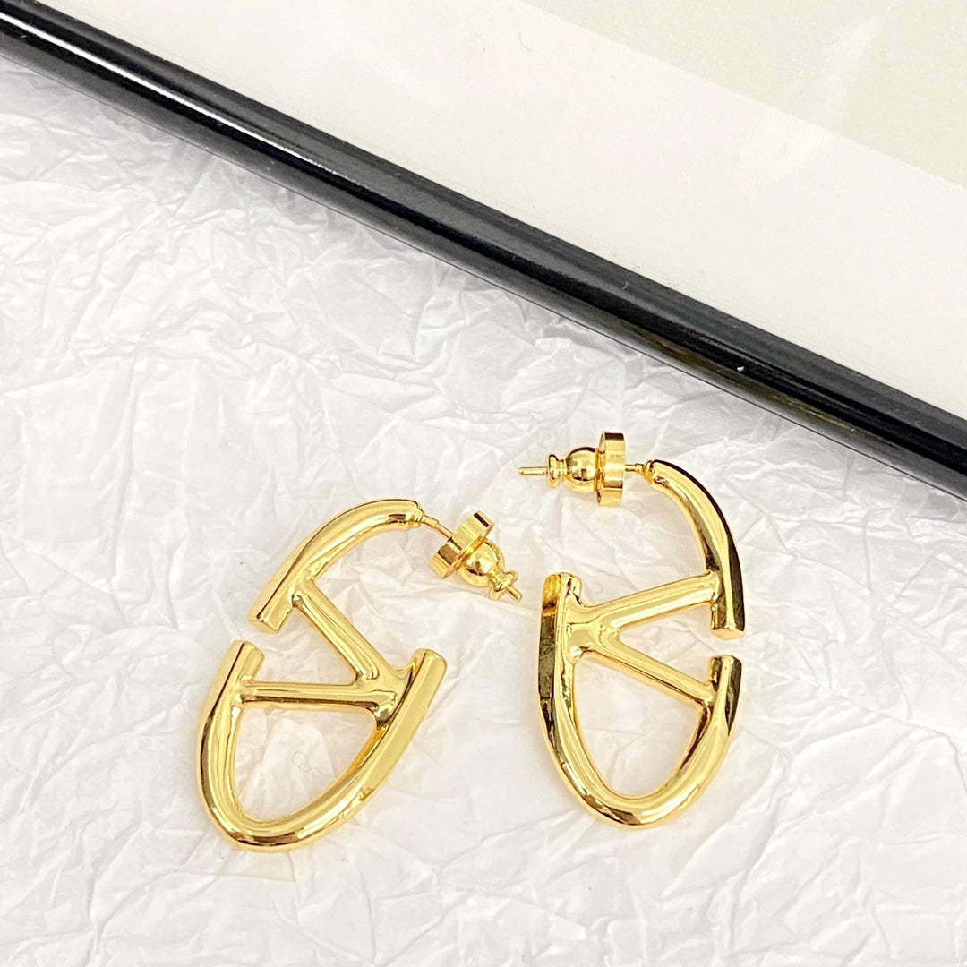 k gold large logo hollow gold earrings eha213