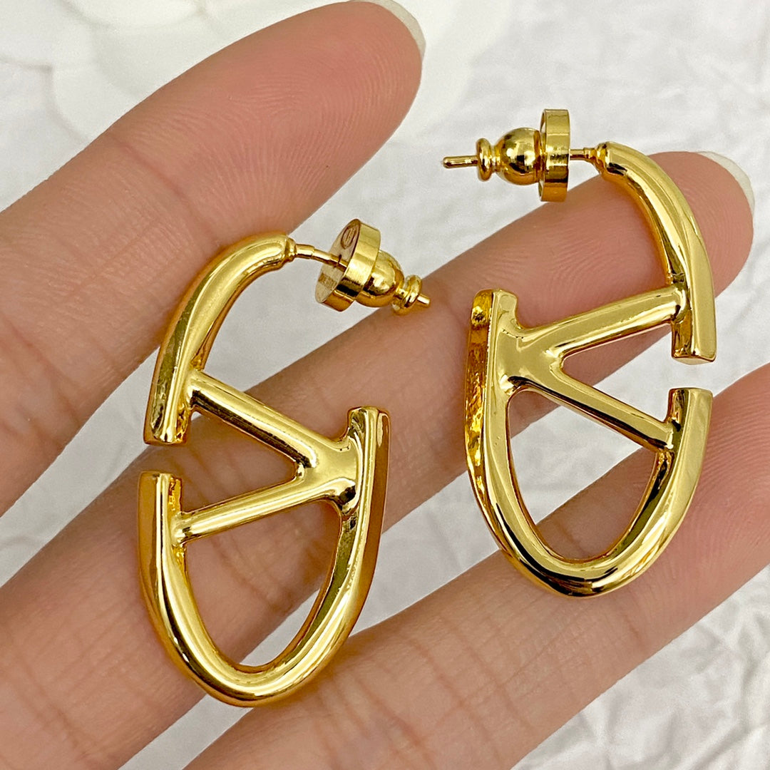 k gold large logo hollow gold earrings eha213