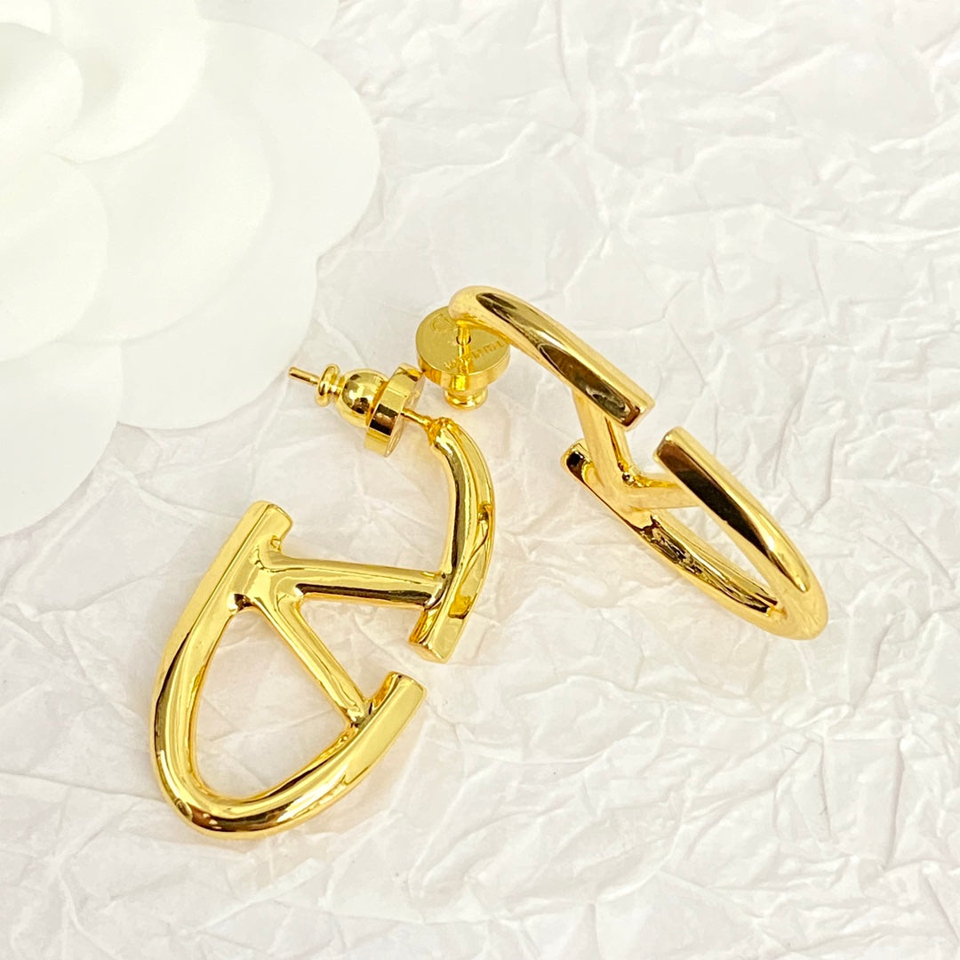 k gold large logo hollow gold earrings eha213
