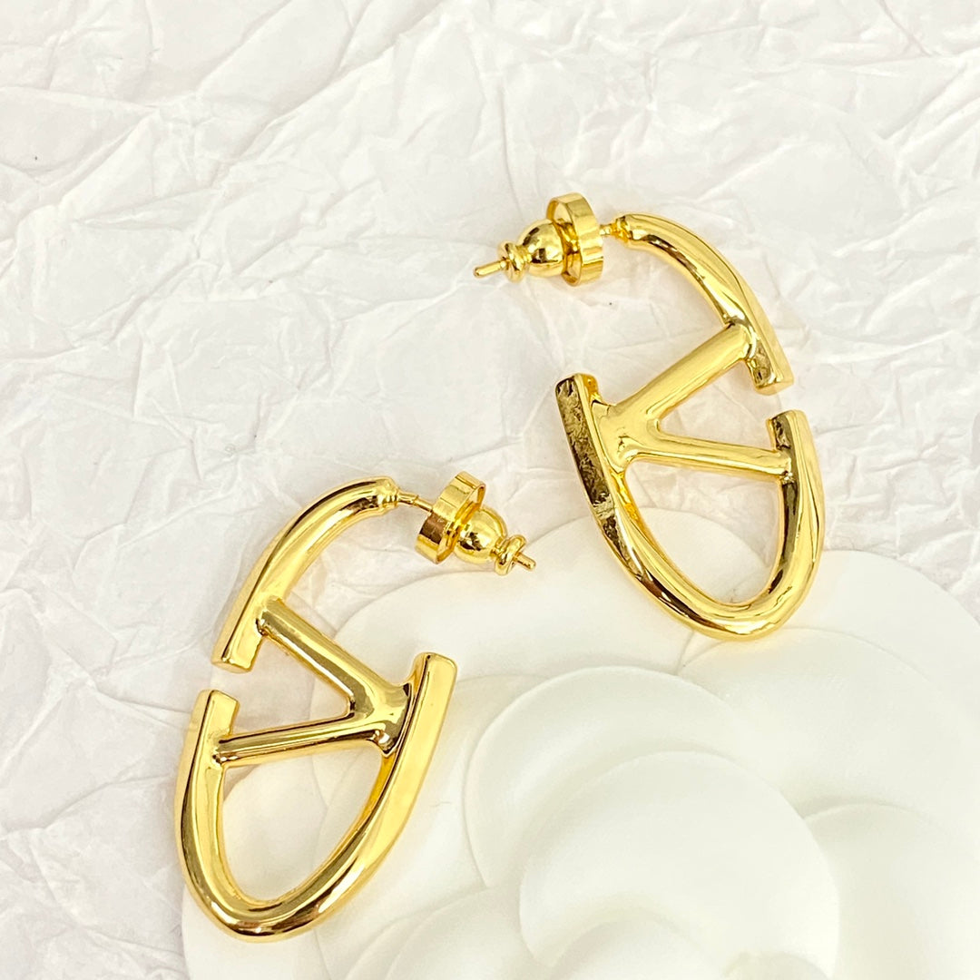 k gold large logo hollow gold earrings eha213