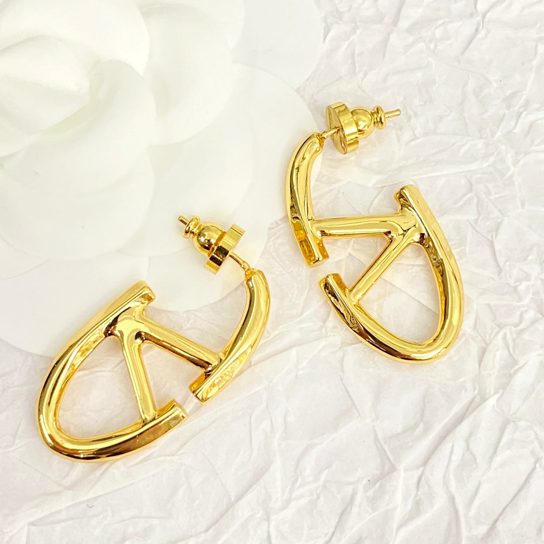 k gold large logo hollow gold earrings eha213