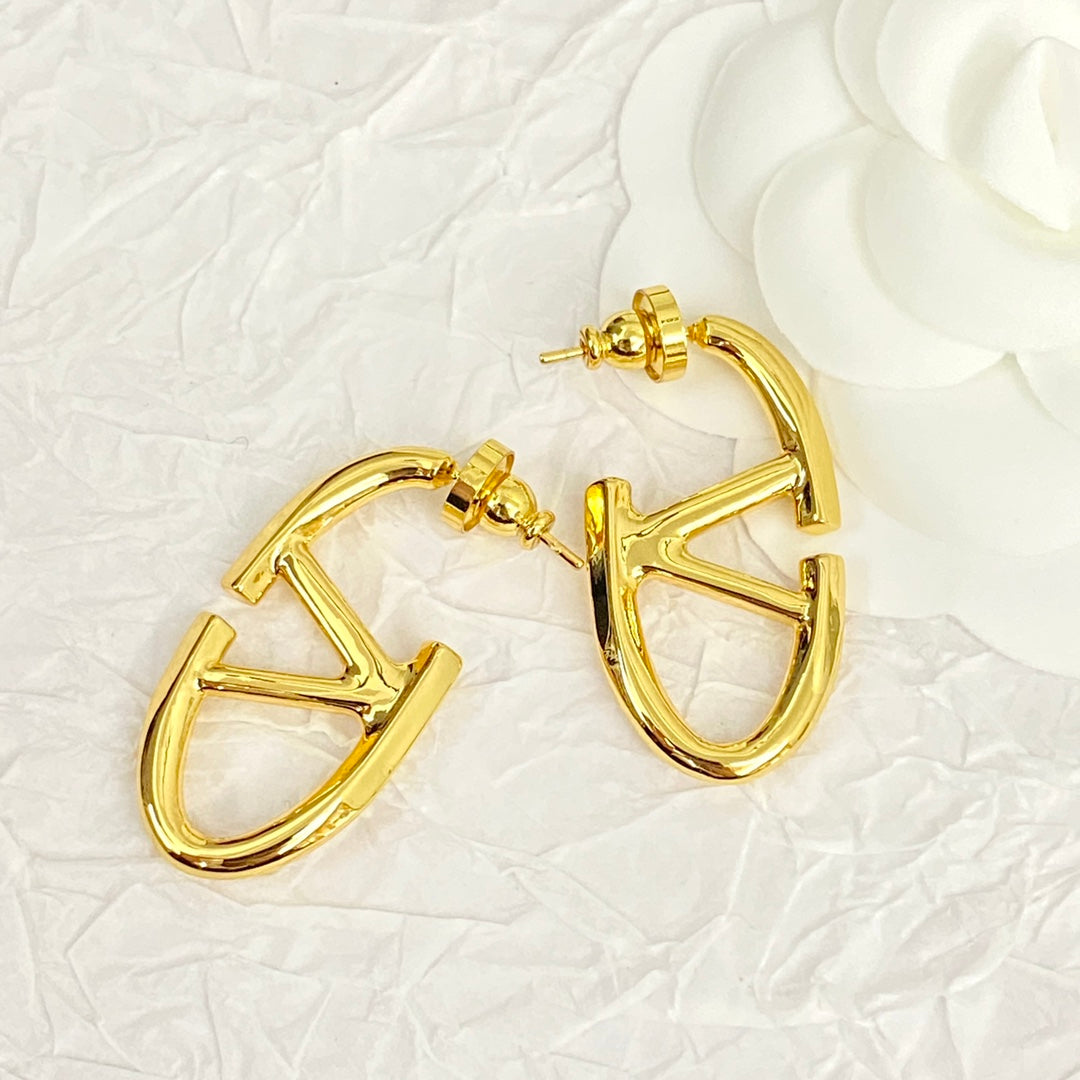 k gold large logo hollow gold earrings eha213