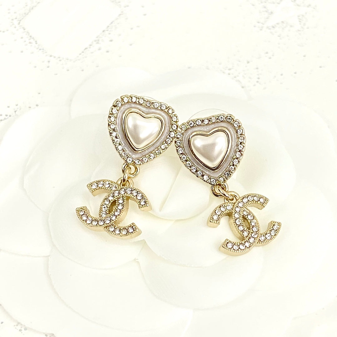 24C Diamond studded White Beimu Love Double C Earrings EHA217