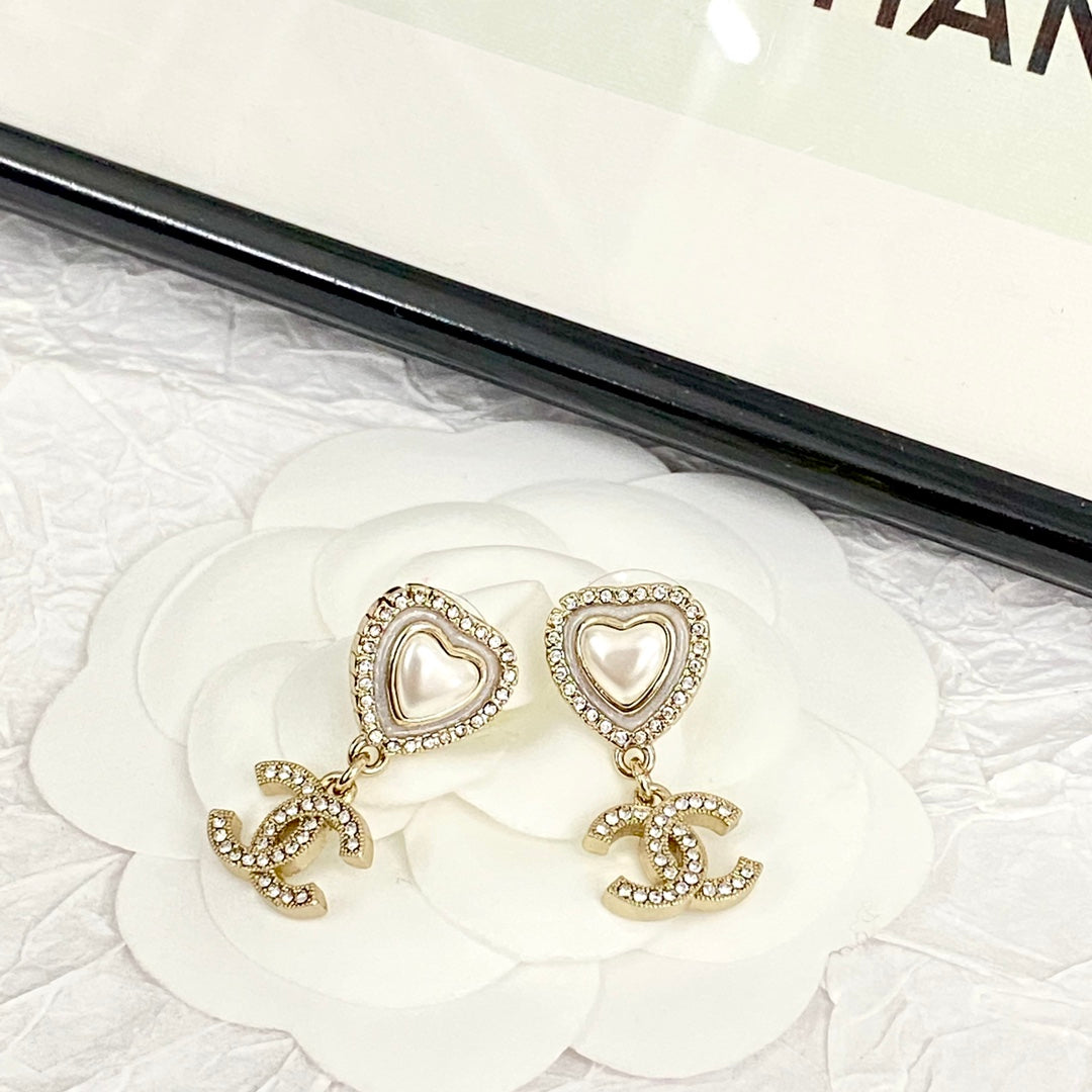 24C Diamond studded White Beimu Love Double C Earrings EHA217