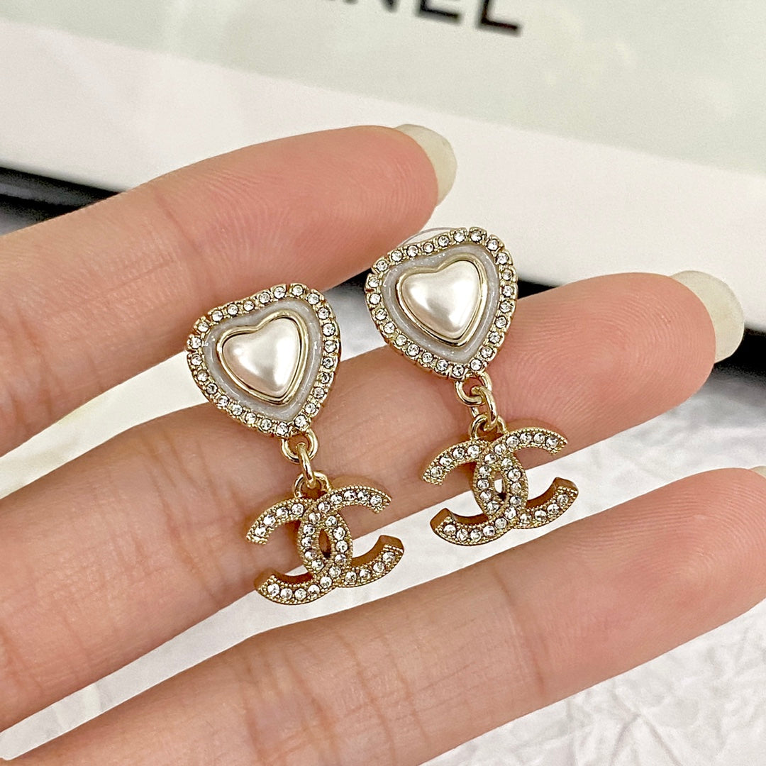 24C Diamond studded White Beimu Love Double C Earrings EHA217