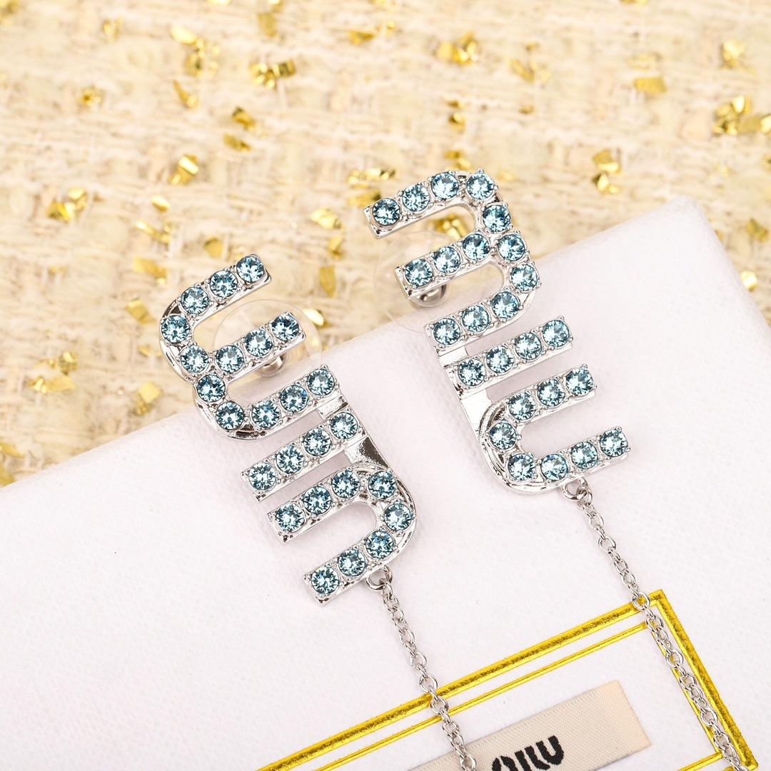 Miu letter silver versatile earrings EHA475