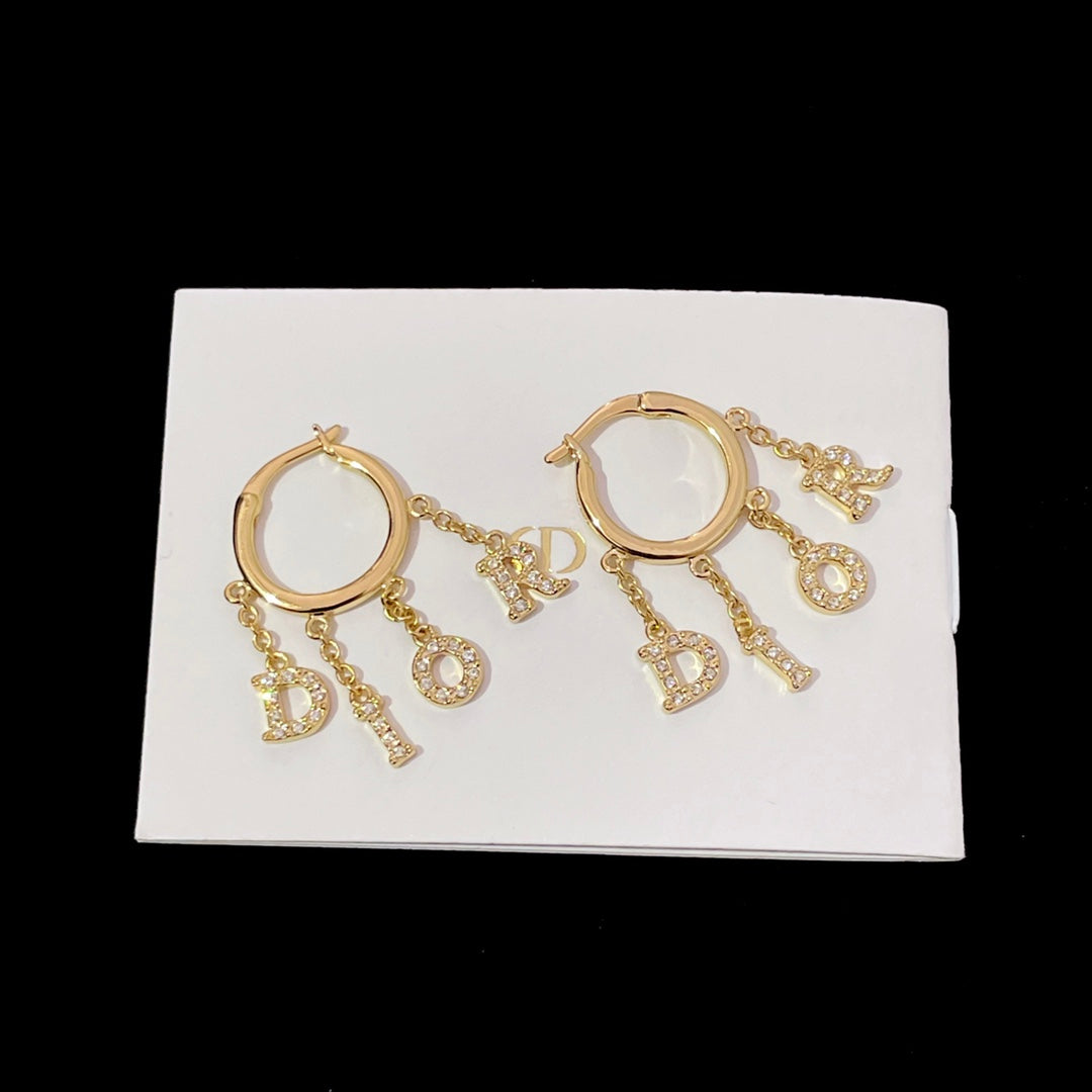 do pendant full diamond letter gold earrings eha233
