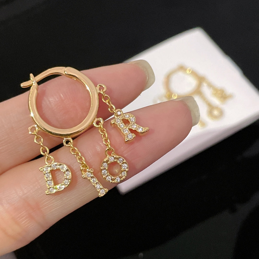do pendant full diamond letter gold earrings eha233