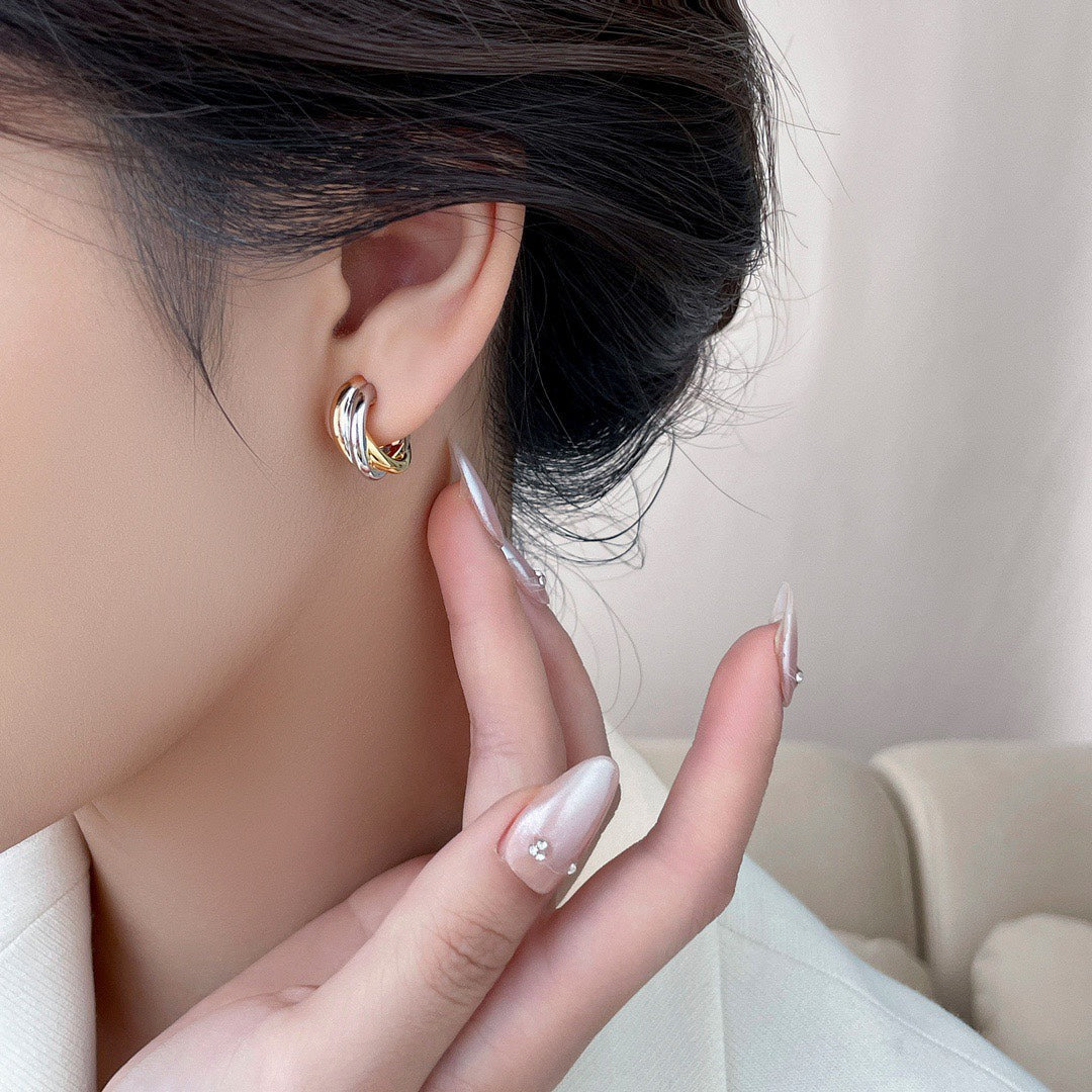 trinity tricolor ring gold earrings eha370