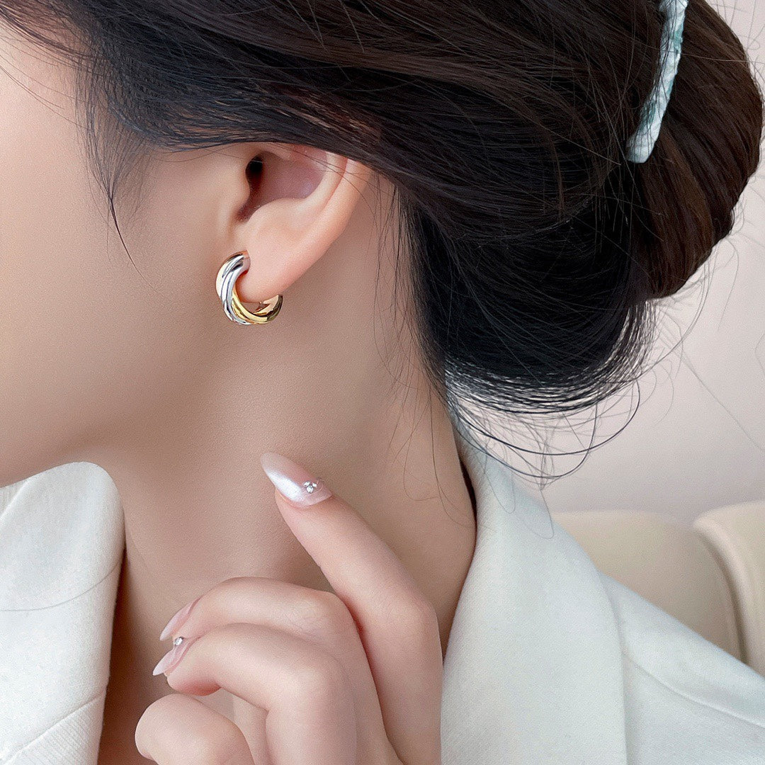 trinity tricolor ring gold earrings eha370