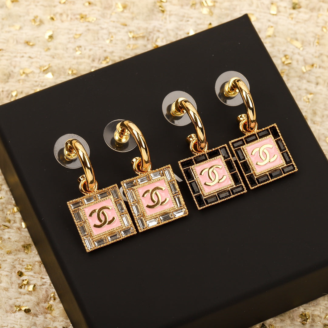 24s Pink Square Double C Earrings EHA358