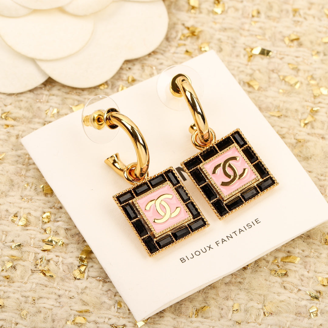 24s Pink Square Double C Earrings EHA358