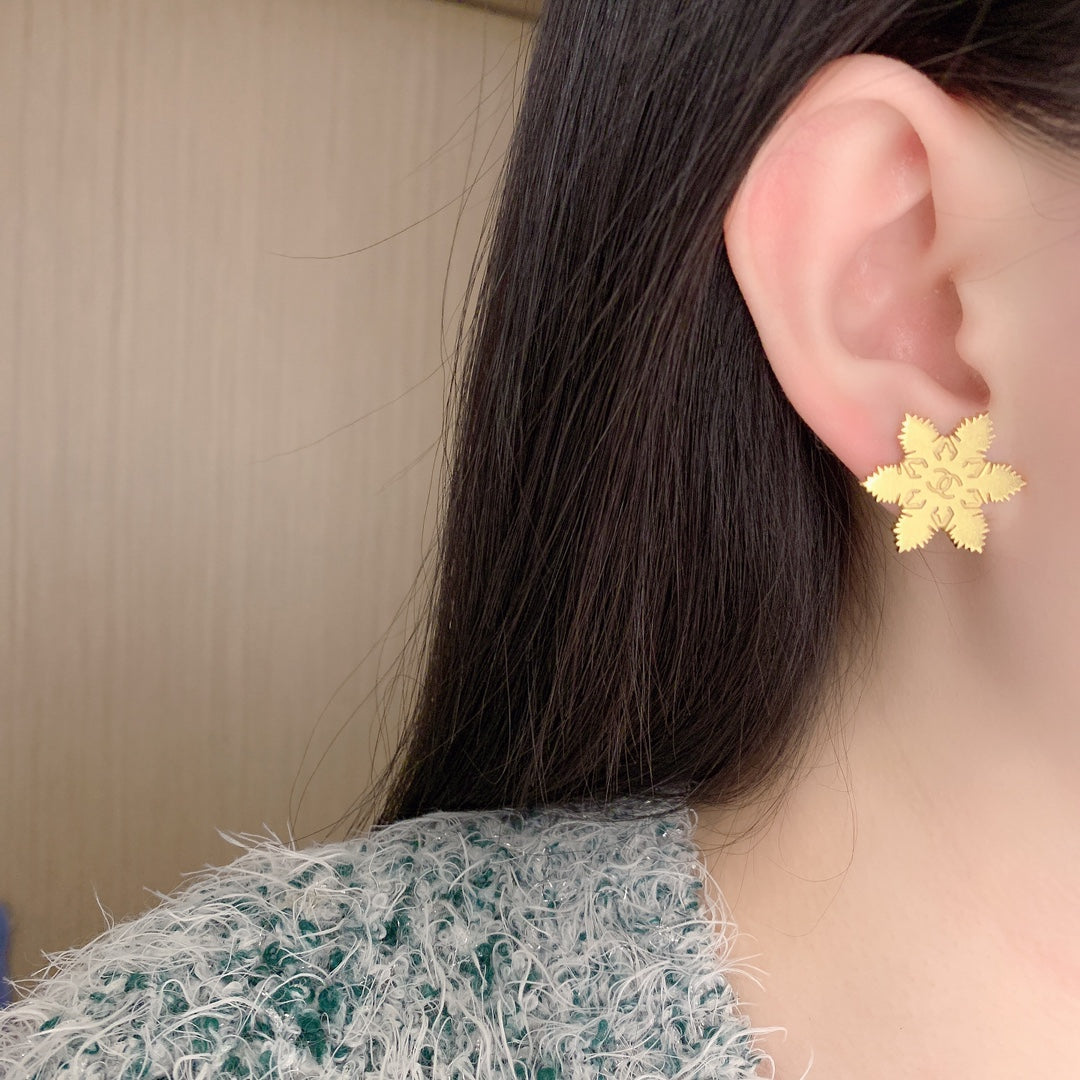 CHA Snowflake Double C Gold Earrings EHA234