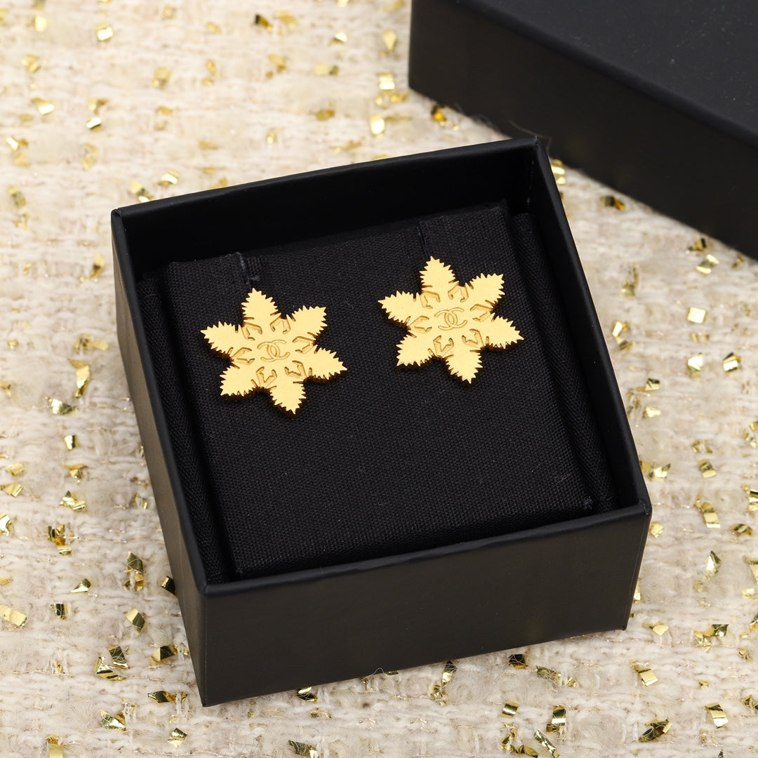 CHA Snowflake Double C Gold Earrings EHA234