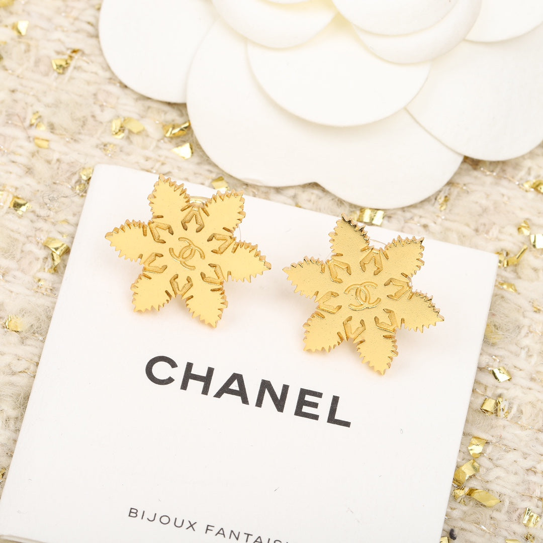 CHA Snowflake Double C Gold Earrings EHA234