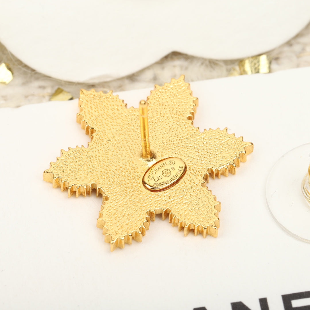 CHA Snowflake Double C Gold Earrings EHA234