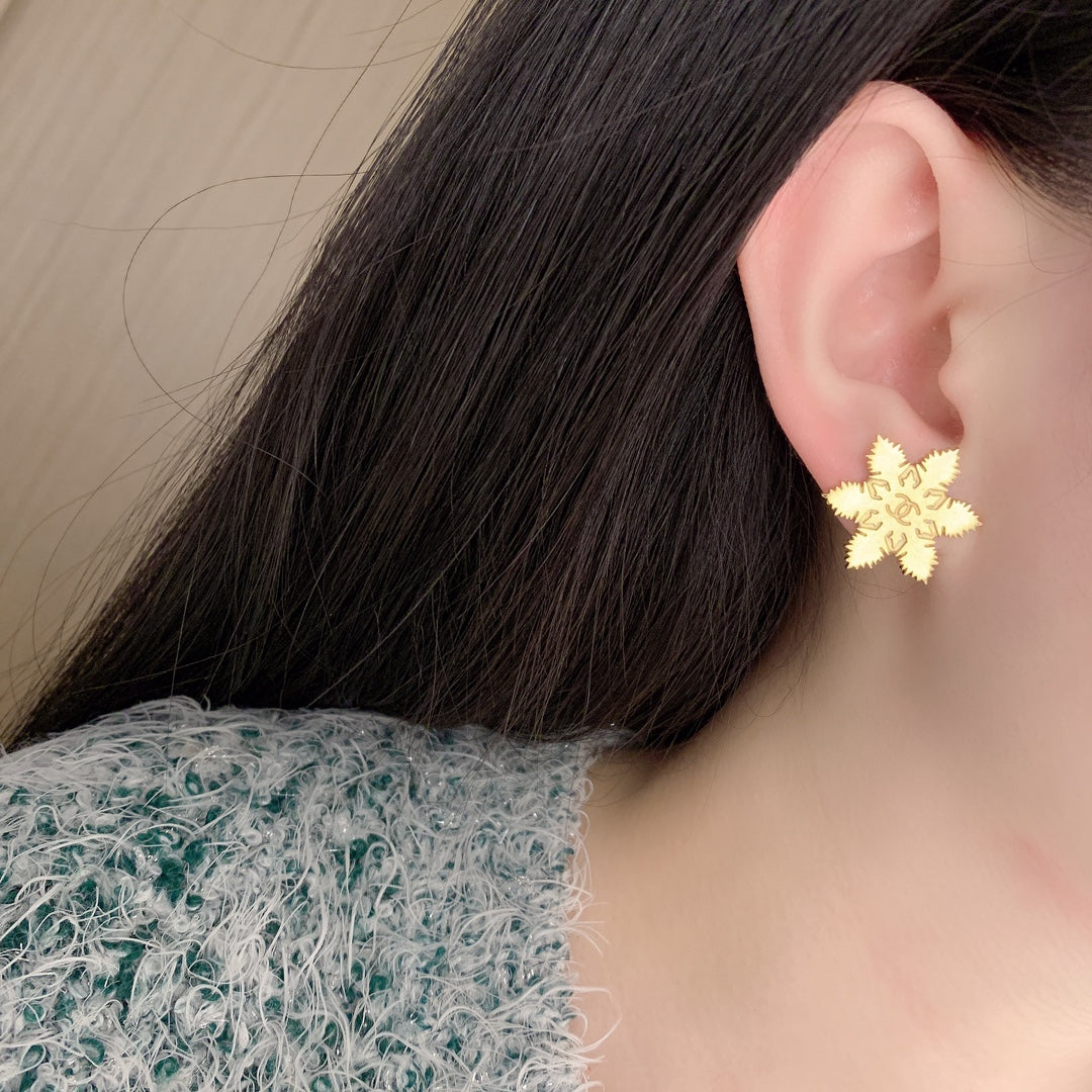 CHA Snowflake Double C Gold Earrings EHA234