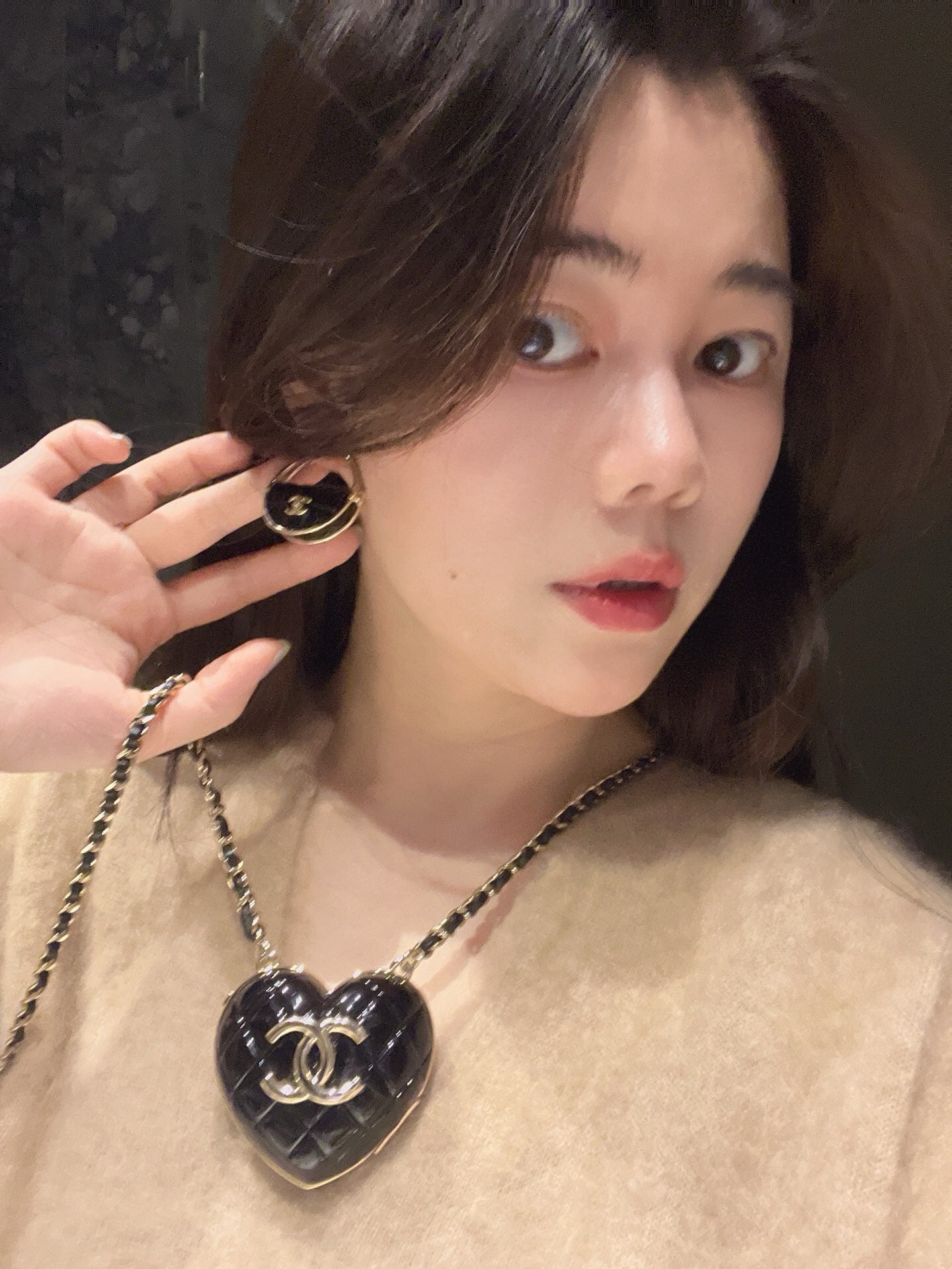 CHA black hollow bag earrings EHA266