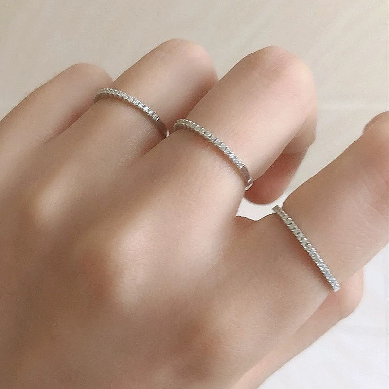 half row diamond v row starry sky pure silver ring jza74