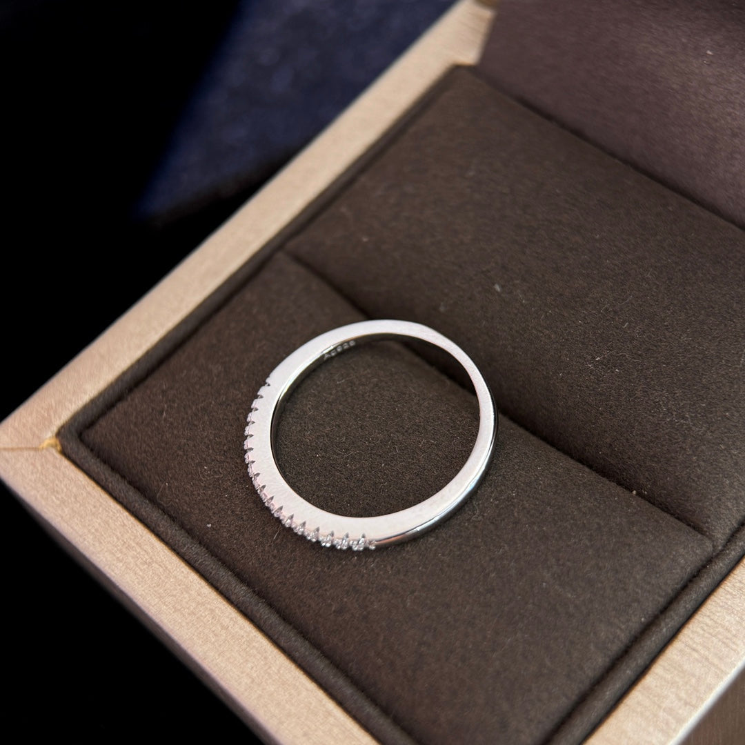 half row diamond v row starry sky pure silver ring jza74