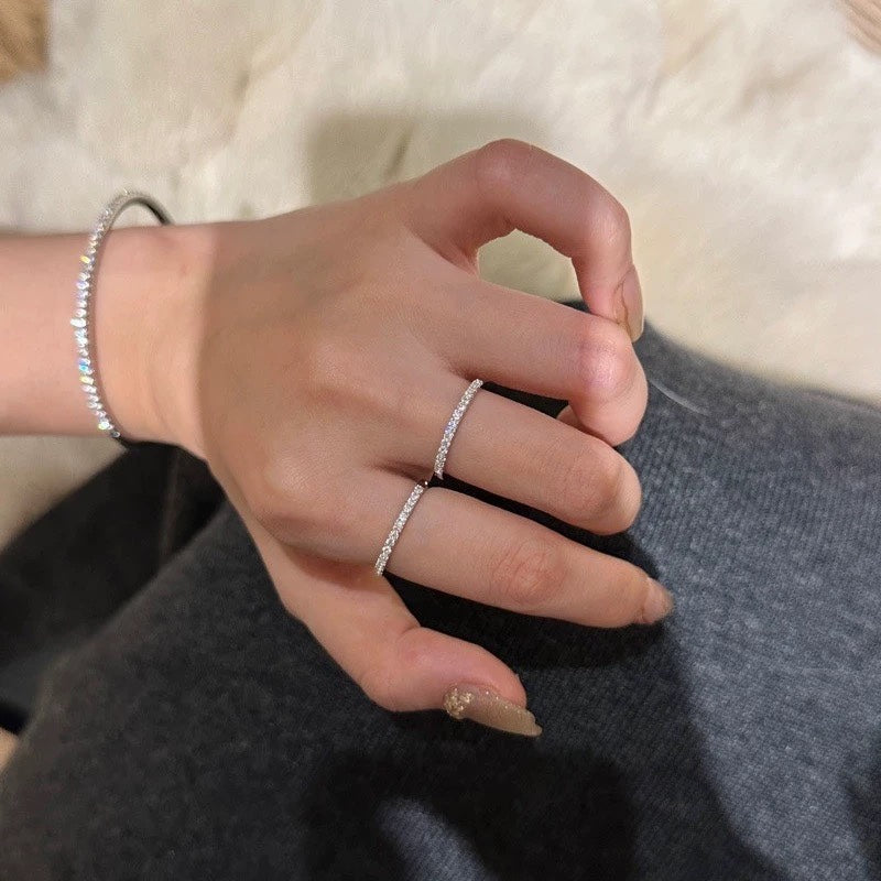 half row diamond v row starry sky pure silver ring jza74