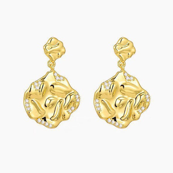 bv wrinkled irregular gold earrings