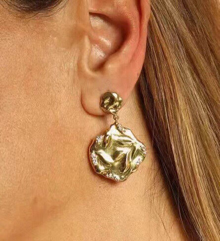 bv wrinkled irregular gold earrings