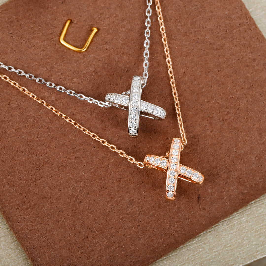 X Cross Chain Rose Gold Necklace XLA177