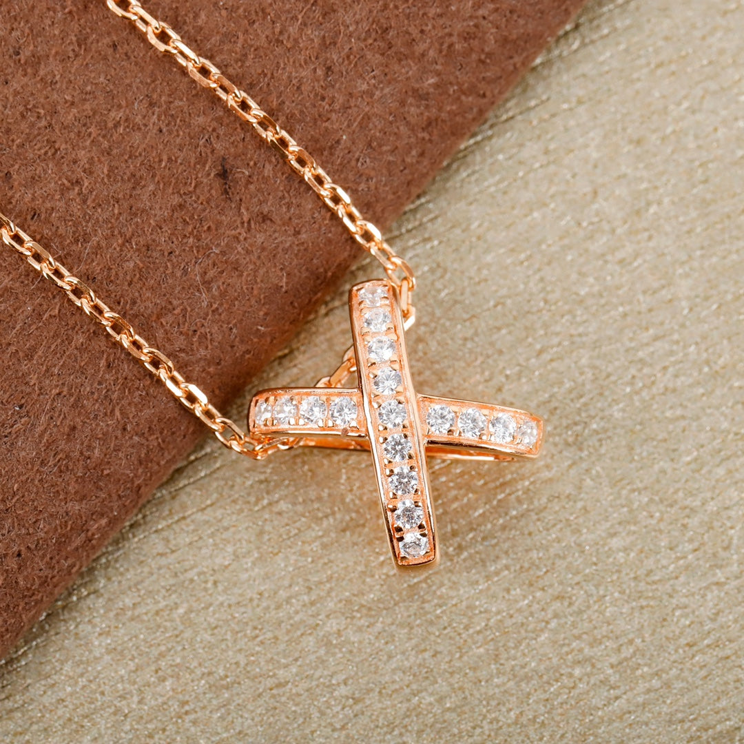 X Cross Chain Rose Gold Necklace XLA177