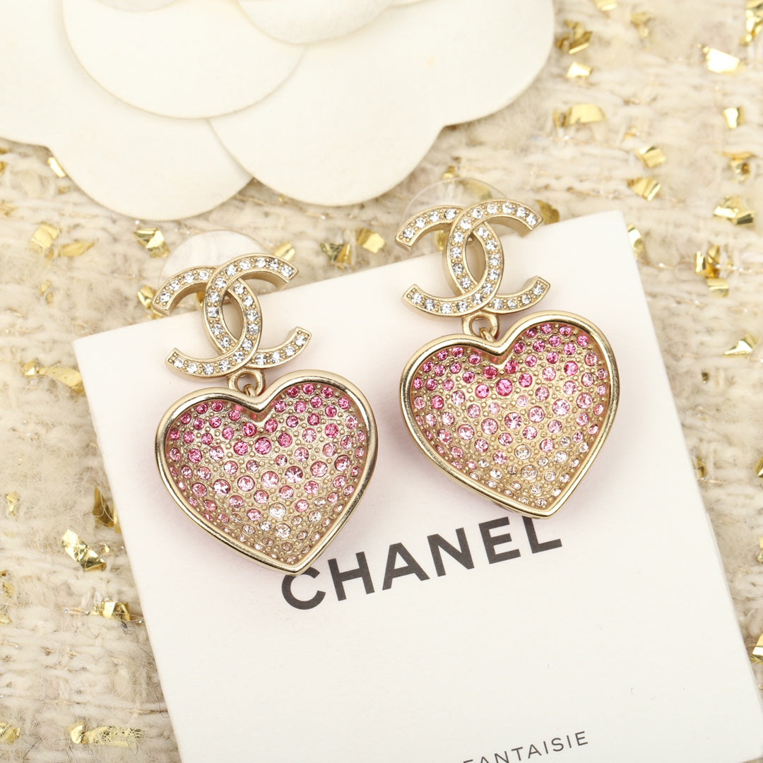 CHA double-sided heart-shaped pink earrings EHA221