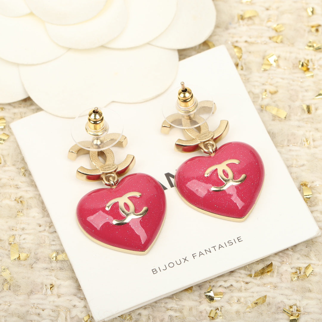 CHA double-sided heart-shaped pink earrings EHA221